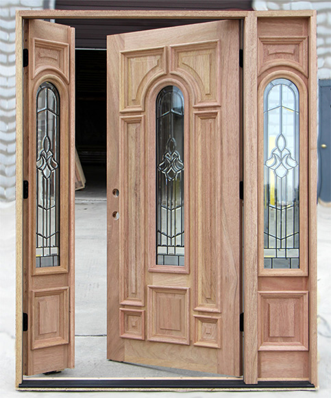 operable sidelite on unfinished Mahogany wood door